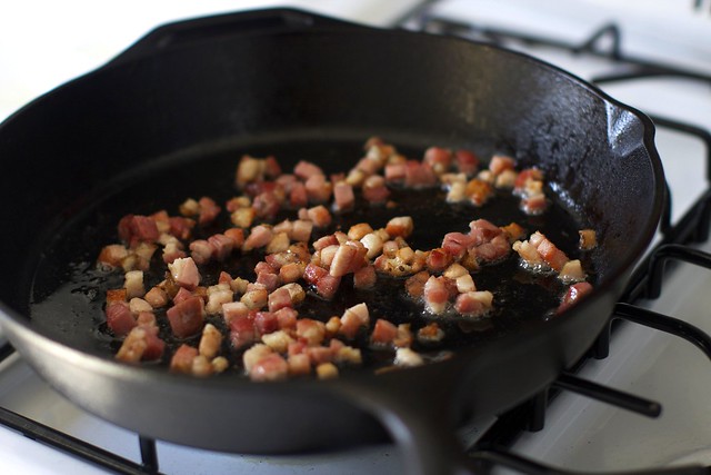 Pancetta hash with fresh spring asparagus